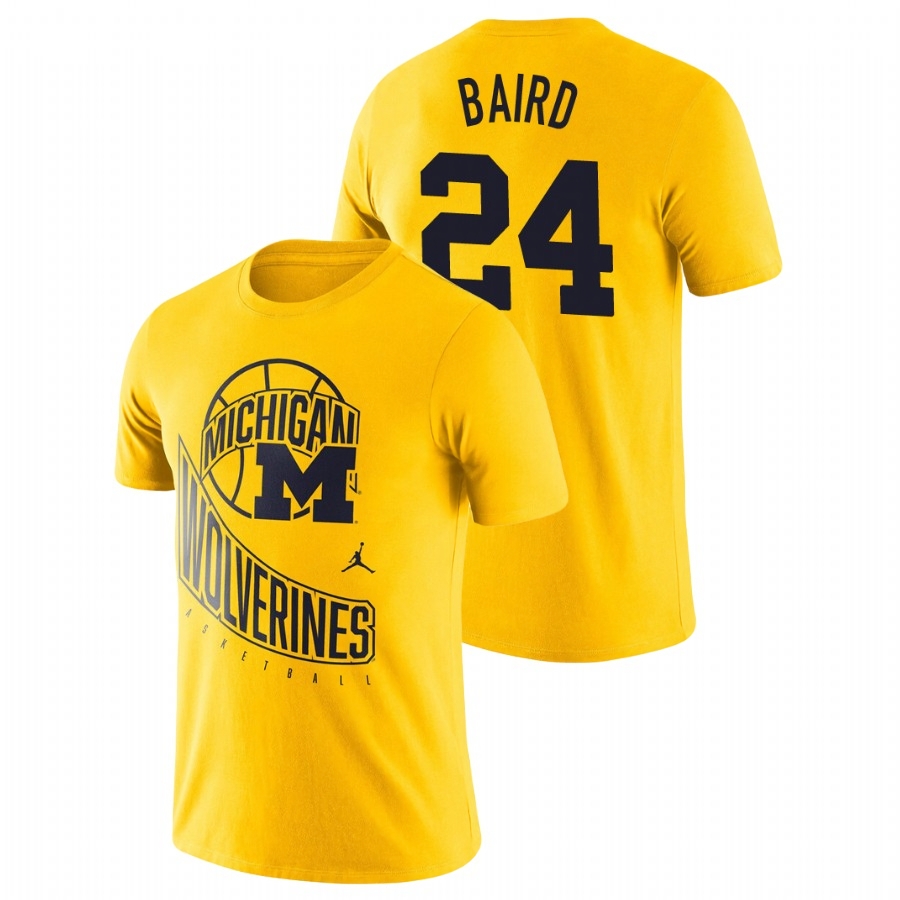 Michigan Wolverines Men's NCAA C.J. Baird #24 Maize Retro College Basketball T-Shirt DLH6849TG